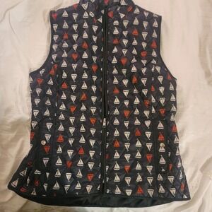 Talbots Womens Sz Small Navy Blue Full Zip Sailboat Vest Quilted Nautical Preppy